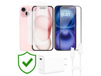 Combo VIP iPhone 15 cũ (Cốc 30W+Cáp C to C MOPHIE+Dán KINGBULL+PPF+24hCare 12 Tháng)
