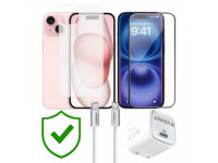Combo VIP iPhone 15 cũ (Cốc 20W+Cáp C to C ANKER+Dán KINGBULL+PPF+24hCare 12 Tháng)