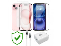 Combo VIP iPhone 15 cũ (Cốc 20W+Cáp C to C 9FIT+Dán KINGBULL+PPF+24hCare 12 Tháng)
