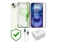 Combo VIP iPhone 15 Plus cũ (Cốc 20W+Cáp C to C 9FIT+Dán KINGBULL+PPF+24hCare 12 Tháng)