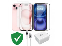 Combo VIP iPhone 15 cũ (Cốc 20W+Cáp C to C 9FIT+Dán KINGBULL+PPF+VIP 1 đổi 1 12 Tháng)