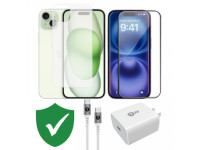 Combo VIP iPhone 15 Plus cũ (Cốc 20W+Cáp C to C 9FIT+Dán KINGBULL+PPF+VIP 1 đổi 1 12 Tháng)