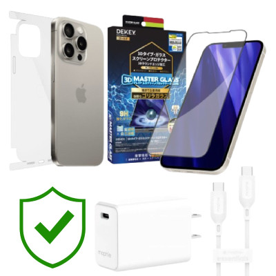 Combo VIP iPhone 15 Pro Max cũ (Cốc 30W+Cáp C to C MOPHIE+Dán DEKEY+PPF+24hCare 12 Tháng) SKU: COMBO00348