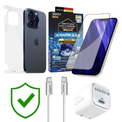 Combo VIP iPhone 15 Pro cũ (Cốc 20W+Cáp C to C ANKER+DEKEY+PPF+24hCare 12 Tháng) SKU: COMBO00366