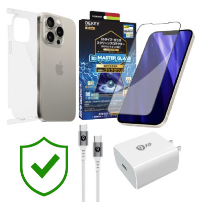 Combo VIP iPhone 15 Pro Max cũ (Cốc 20W+Cáp C to C 9FIT+Dán DEKEY+PPF+24hCare 12 Tháng) SKU: COMBO00394