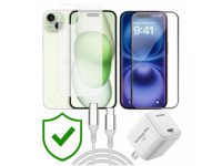 Combo VIP iPhone 15 Plus cũ (Cốc 20W+Cáp C to C Innostyle+Dán KINGBULL+PPF+24hCare 12 Tháng)