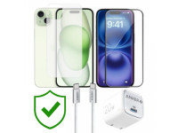 Combo VIP iPhone 15 Plus cũ (Cốc 20W+Cáp C to C ANKER+Dán KINGBULL+PPF+24hCare 12 Tháng)