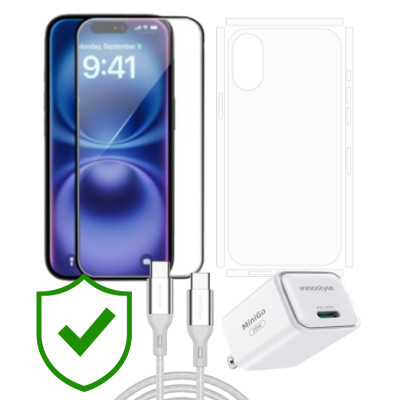 Combo VIP iPhone 16 cũ (Cốc 30W+Cáp C to C Innostyle+Dán KINGBULL+PPF+24hCare 12 Tháng) SKU: COMBO00264