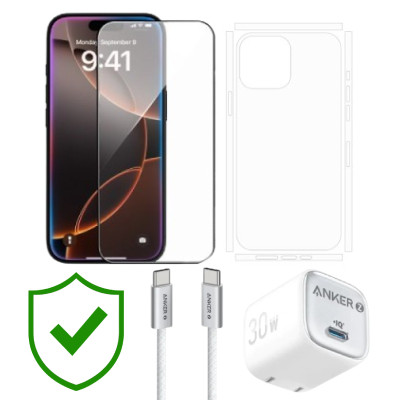 Combo VIP iPhone 16 Pro cũ (Cốc 30W+Cáp C to C ANKER+Dán KINGBULL+PPF+24hCare 12 Tháng) SKU: COMBO00373