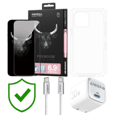 Combo VIP iPhone 16 Pro Max cũ (Cốc 30W+Cáp C to C ANKER+Dán KINGBULL+PPF+24hCare 12 Tháng) SKU: COMBO00375