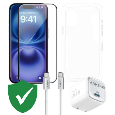 Combo VIP iPhone 16 cũ (Cốc 30W+Cáp C to C ANKER+Dán KINGBULL+PPF+VIP 1 đổi 1 12 Tháng) SKU: COMBO00376