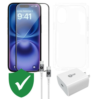 Combo VIP iPhone 16 cũ (Cốc 20W+Cáp C to C 9FIT+Dán KINGBULL+PPF+VIP 1 đổi 1 12 Tháng) SKU: COMBO00411