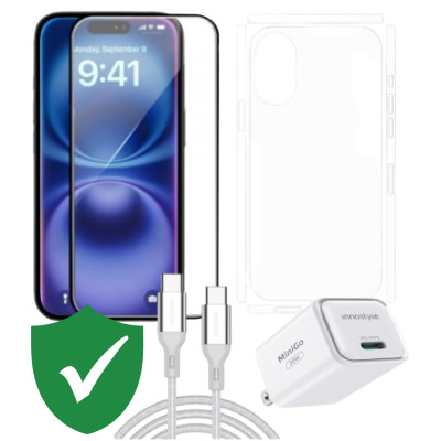 Combo VIP iPhone 16 cũ (Cốc 30W+Cáp C to C Innostyle+Dán KINGBULL+PPF+VIP 1 đổi 1 12 Tháng)