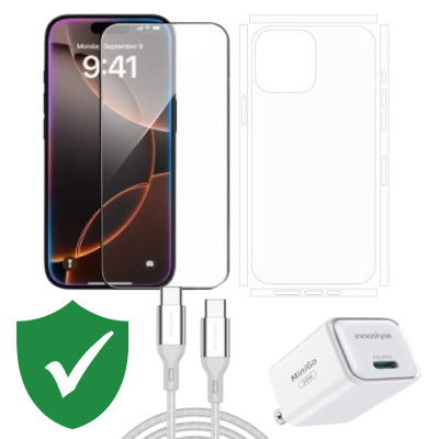 Combo VIP iPhone 16 Pro cũ (Cốc 30W+Cáp C to C Innostyle+Dán KINGBULL+PPF+VIP 1 đổi 1 12 Tháng)