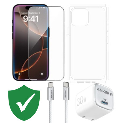 Combo VIP iPhone 16 Pro cũ (Cốc 30W+Cáp C to C ANKER+Dán KINGBULL+PPF+VIP 1 đổi 1 12 Tháng)