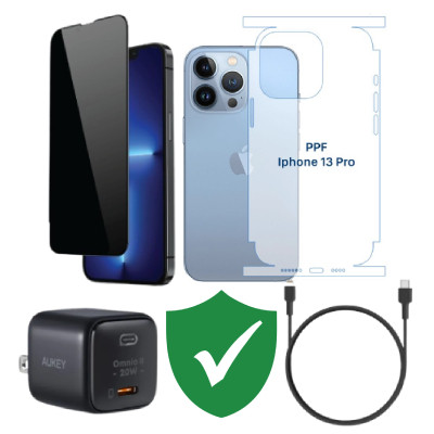 Combo VIP iPhone 13/ 13 Pro cũ (Cốc 20W+Cáp C to L Aukey+Dán DEKEY+PPF+VIP 1 đổi 1 12 Tháng) SKU: COMBO00505
