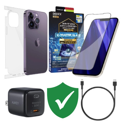 Combo VIP iPhone 14 Pro Max cũ (Cốc 20W+Cáp C to L Aukey+Dán DEKEY+PPF+VIP 1 đổi 1 12 Tháng) SKU: COMBO00510