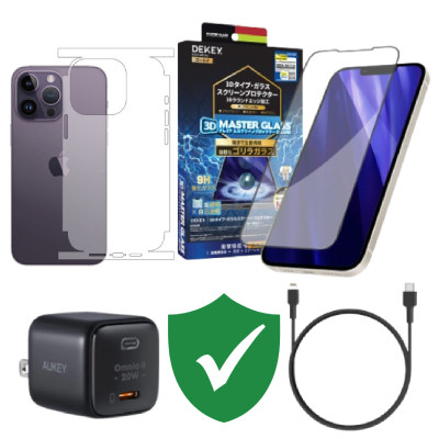 Combo VIP iPhone 14 Pro cũ (Cốc 20W+Cáp C to L Aukey+Dán DEKEY+PPF+VIP 1 đổi 1 12 Tháng)