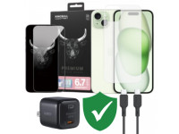 Combo VIP iPhone 15 Plus cũ (Cốc 20W+Cáp C to C Aukey+Dán KINGBULL+PPF+VIP 1 đổi 1 12 Tháng)