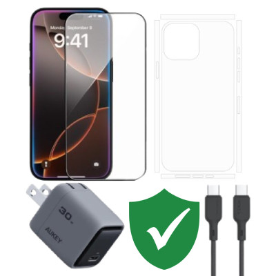 Combo VIP iPhone 16 Pro cũ (Cốc 30W+Cáp C to C Aukey+Dán KINGBULL+PPF+VIP 1 đổi 1 12 Tháng)