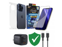 Combo VIP iPhone 15 Pro cũ (Cốc 20W+Cáp C to C Aukey+Dán DEKEY+PPF+VIP 1 đổi 1 12 Tháng)