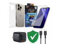 Combo VIP iPhone 15 Pro Max cũ (Cốc 20W+Cáp C to C Aukey+Dán DEKEY+PPF+VIP 1 đổi 1 12 Tháng)