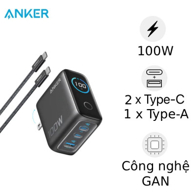 Sạc Anker 2C1A 100W có màn hình LED kèm cáp USB-C B121B
