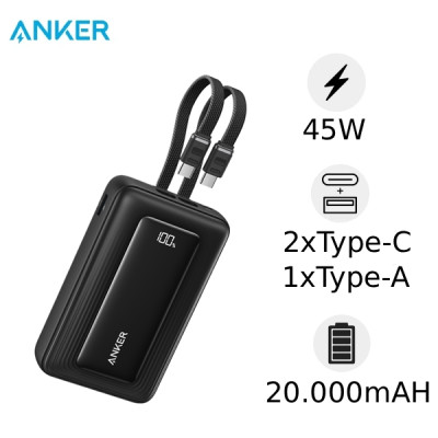 Sạc dự phòng Anker Zolo 20000mAh 45W 1A1C tích hợp 2 cáp Type-C A1681