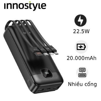 Pin dự phòng Innostyle MultiCharge Go 22.5W 20000mAh MCG20KBLK (Kèm 4 cáp)