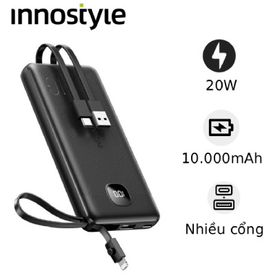 Pin dự phòng Innostyle MultiCharge Go 20W 10000mAh IP20MCBLK (Kèm 3 cáp)