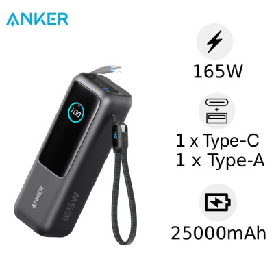 Pin dự phòng Anker Zolo 25000mAh 165W 1C1A tích hợp cáp USB-C A1695