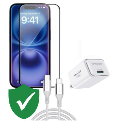 Combo VIP iPhone 16 cũ (Cốc 30W+Cáp C to C Innostyle+Dán Dekey+VIP 1 đổi 1 12 Tháng)