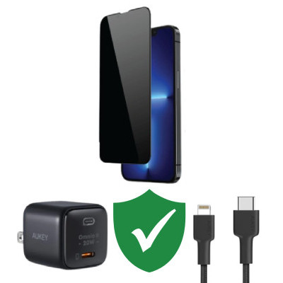 Combo VIP iPhone 14 cũ (Cốc 20W+Cáp C to L Aukey+Dán DEKEY+VIP 1 đổi 1 12 Tháng)