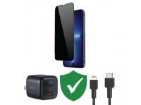 Combo VIP iPhone 14 cũ (Cốc 20W+Cáp C to L Aukey+Dán DEKEY+VIP 1 đổi 1 12 Tháng)