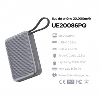 Pin dự phòng Energizer 20000mAh/3.85V Li-Polymer - UE20086PQGY
