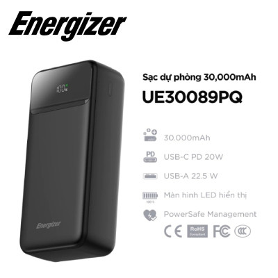 Pin dự phòng Energizer 30000mAh/3.7V Li-Polymer - UE30089PQBK