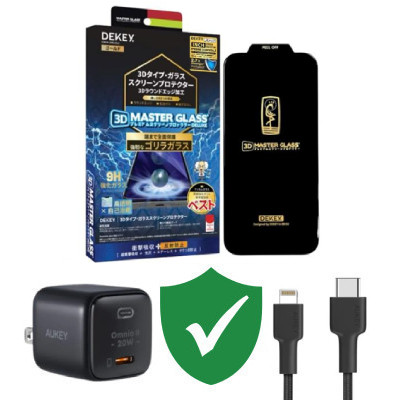 Combo VIP iPhone 14 cũ (Cốc 20W+Cáp C to L Aukey+Dán DEKEY+VIP 1 đổi 1 12 Tháng)