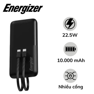 Pin dự phòng Energizer 10.000mAh 22.5W tích hợp 2 cáp USB-C UE10079PQ