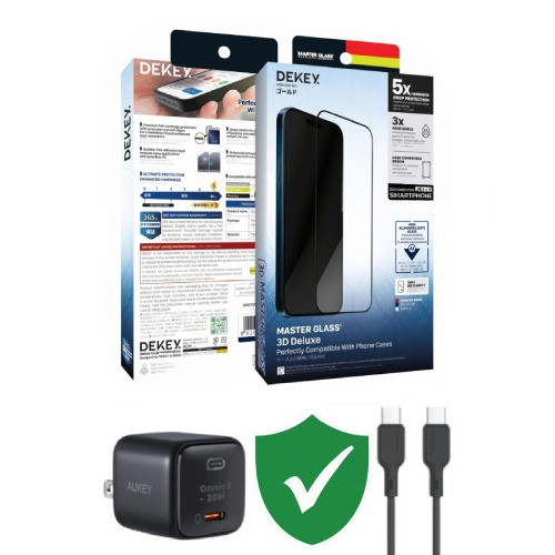 Combo VIP iPhone 15 Pro Max cũ (Cốc 20W+Cáp C to C Aukey+Dán Dekey+VIP 1 đổi 1 12 Tháng)