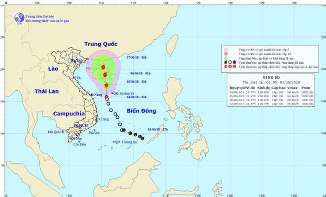 ap thap nhiet doi co the manh len thanh bao trong 24h toi