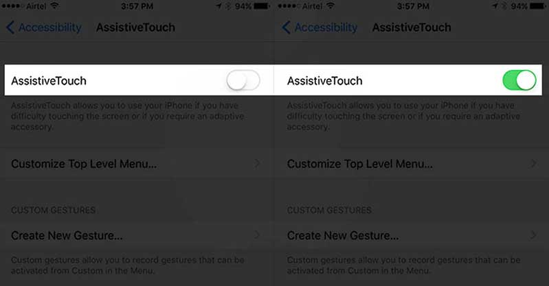 Bật công tắc AssistiveTouch  Bật công tắc AssistiveTouch