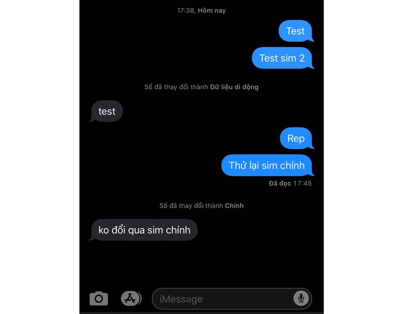 Giao diện mới của iMessage và Facetime trong cài đặt quản lý 2 Sim iPhone ở phiên bản iOS 13