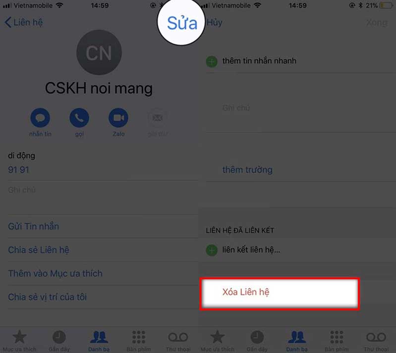 xoa danh ba tren iphone 3