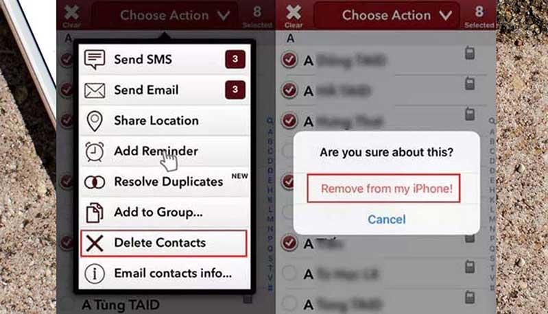 xoa danh ba tren iphone 5