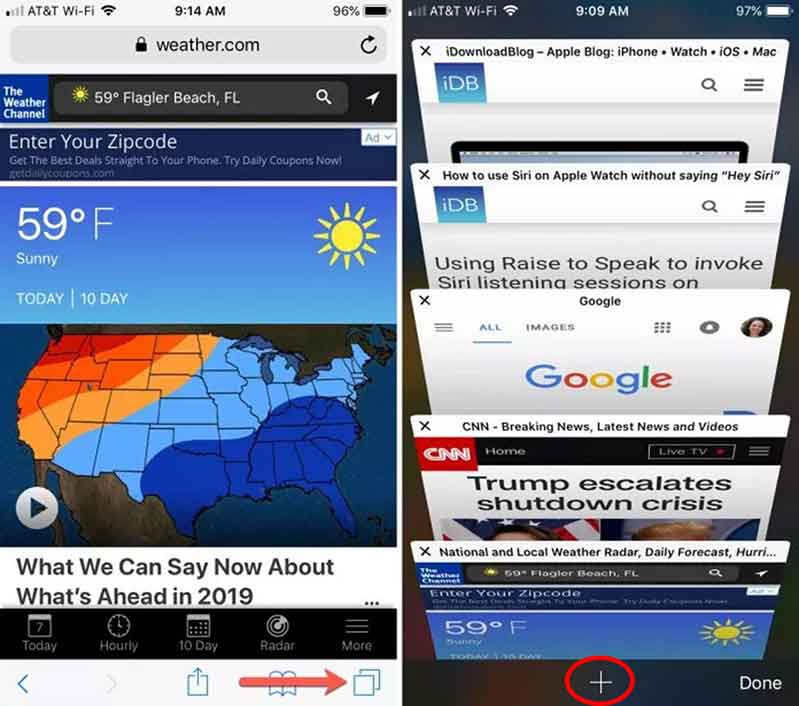 1. Mở tab vừa đóng trong Safari 7 meo iphone don gian 2