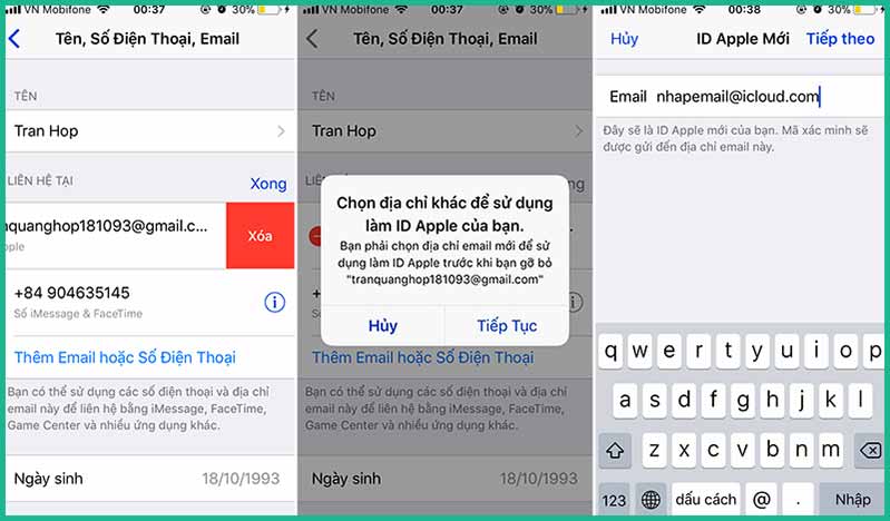 Hướng dẫn đổi Apple ID từ Yahoo Mail, Gmail thành iCloud trên điện thoại bước 3 huong dan doi apple id tu yahoo mail gmail thanh icloud hinh anh 4