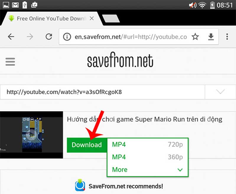 Cách thứ nhất: Download video không cần phần mềm Tiến hành tải về thiết bị