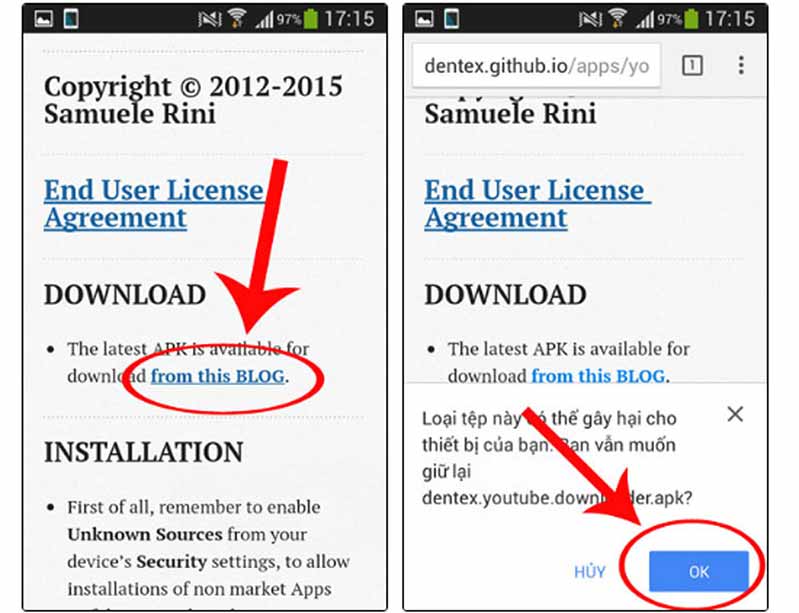 Cách thứ hai: Dùng Youtube Downloader tải video từ Youtube trên thiết bị Android Truy cập địa chỉ tiến hành tải ứng dụng
