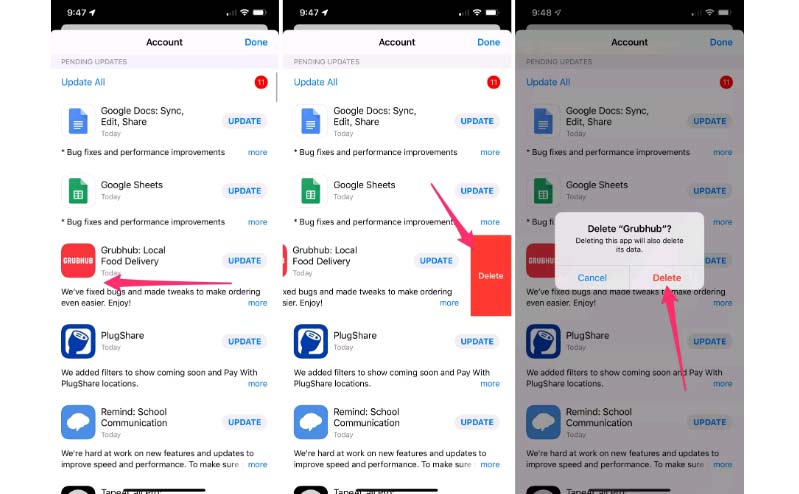Xóa ứng dụng ngay trên màn hình cập nhật Xóa ứng dụng