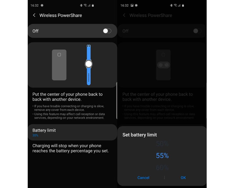 Giới hạn pin Powershare Wireless